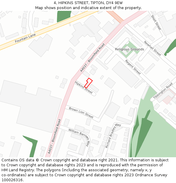 4, HIPKINS STREET, TIPTON, DY4 9EW: Location map and indicative extent of plot