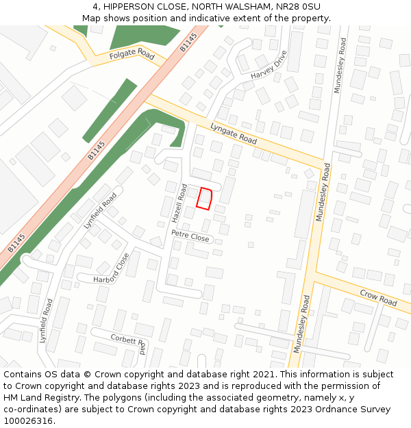 4, HIPPERSON CLOSE, NORTH WALSHAM, NR28 0SU: Location map and indicative extent of plot