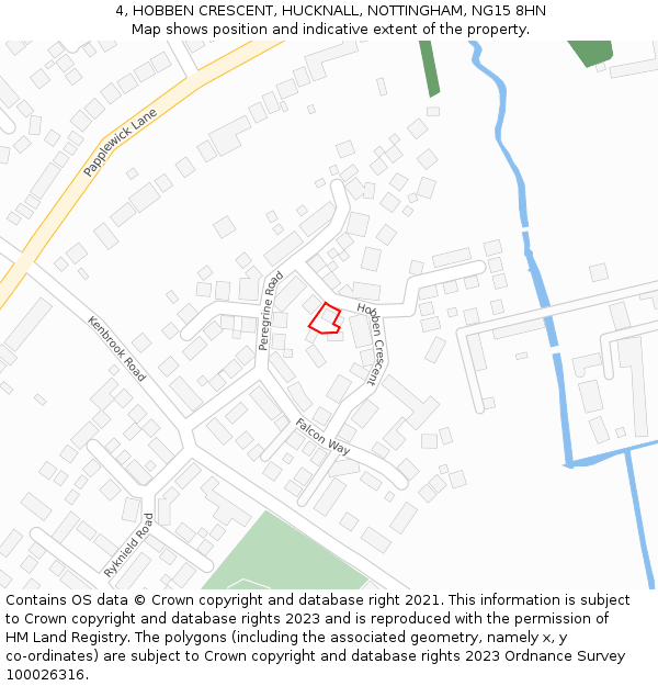 4, HOBBEN CRESCENT, HUCKNALL, NOTTINGHAM, NG15 8HN: Location map and indicative extent of plot