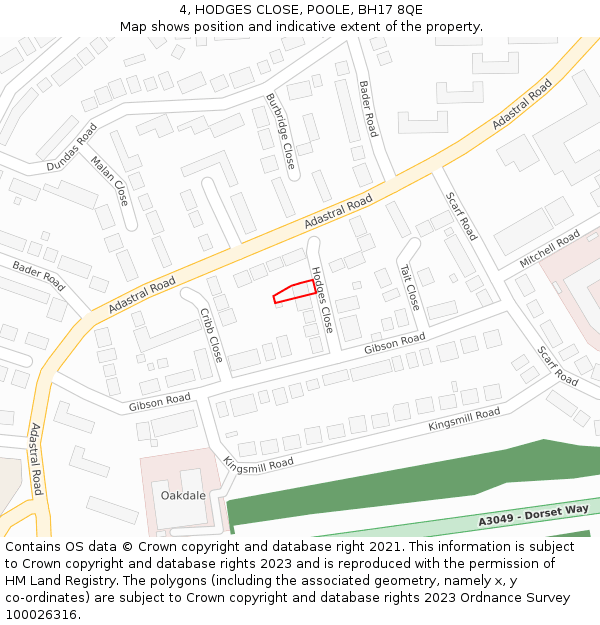 4, HODGES CLOSE, POOLE, BH17 8QE: Location map and indicative extent of plot