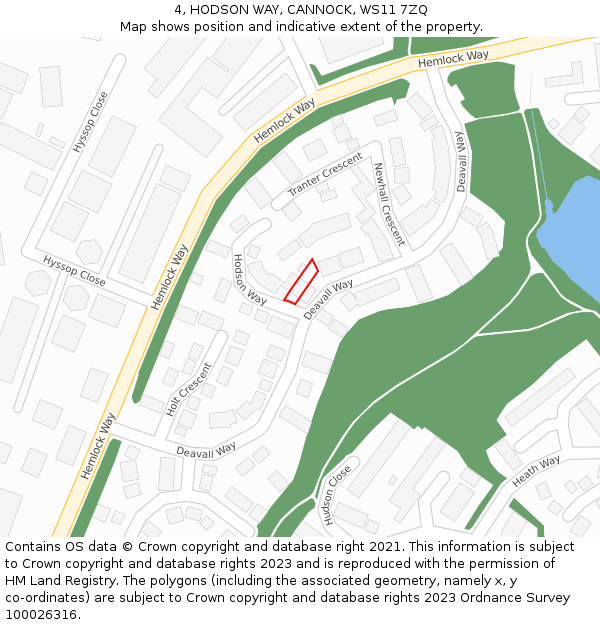 4, HODSON WAY, CANNOCK, WS11 7ZQ: Location map and indicative extent of plot