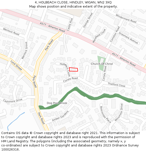 4, HOLBEACH CLOSE, HINDLEY, WIGAN, WN2 3XQ: Location map and indicative extent of plot