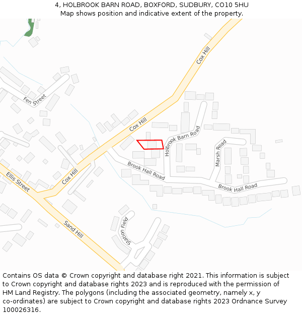 4, HOLBROOK BARN ROAD, BOXFORD, SUDBURY, CO10 5HU: Location map and indicative extent of plot