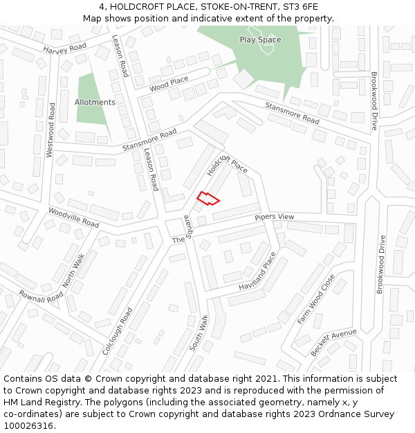 4, HOLDCROFT PLACE, STOKE-ON-TRENT, ST3 6FE: Location map and indicative extent of plot