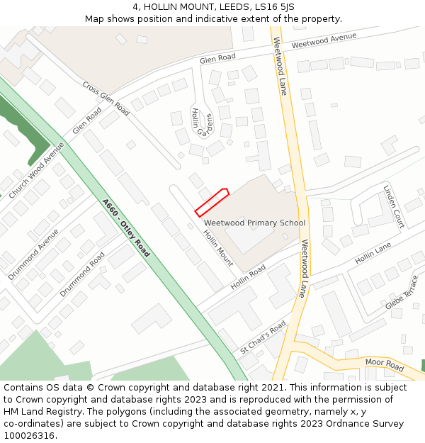 4, HOLLIN MOUNT, LEEDS, LS16 5JS: Location map and indicative extent of plot