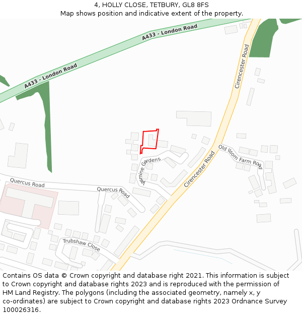 4, HOLLY CLOSE, TETBURY, GL8 8FS: Location map and indicative extent of plot