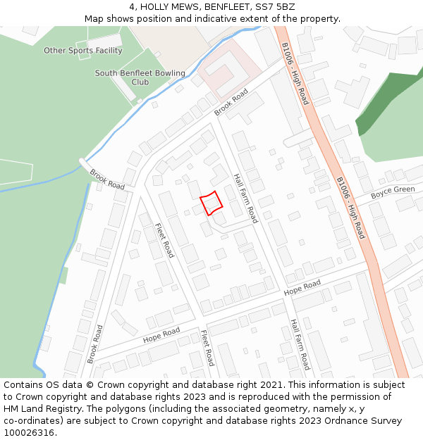4, HOLLY MEWS, BENFLEET, SS7 5BZ: Location map and indicative extent of plot