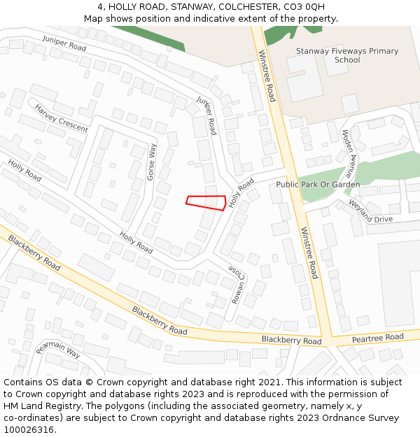 4, HOLLY ROAD, STANWAY, COLCHESTER, CO3 0QH: Location map and indicative extent of plot