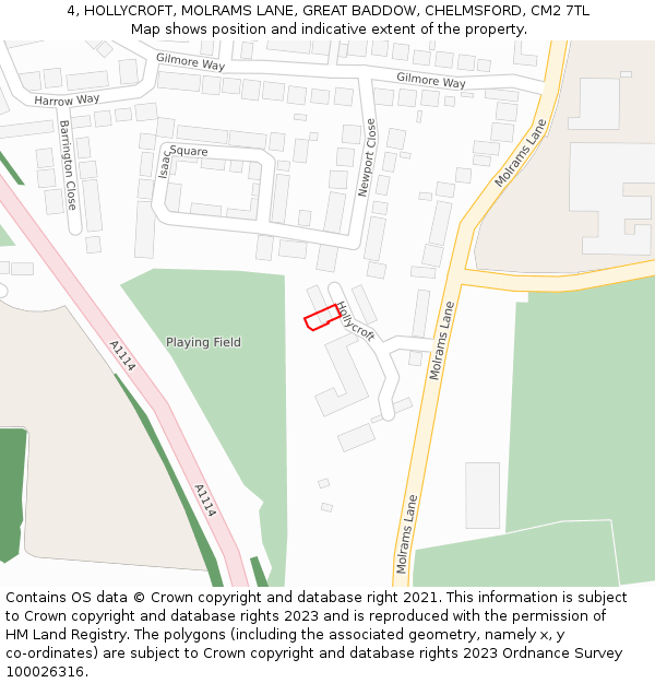 4, HOLLYCROFT, MOLRAMS LANE, GREAT BADDOW, CHELMSFORD, CM2 7TL: Location map and indicative extent of plot