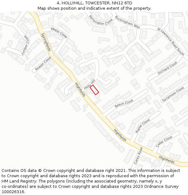4, HOLLYHILL, TOWCESTER, NN12 6TD: Location map and indicative extent of plot