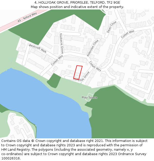 4, HOLLYOAK GROVE, PRIORSLEE, TELFORD, TF2 9GE: Location map and indicative extent of plot