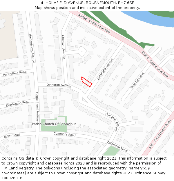 4, HOLMFIELD AVENUE, BOURNEMOUTH, BH7 6SF: Location map and indicative extent of plot