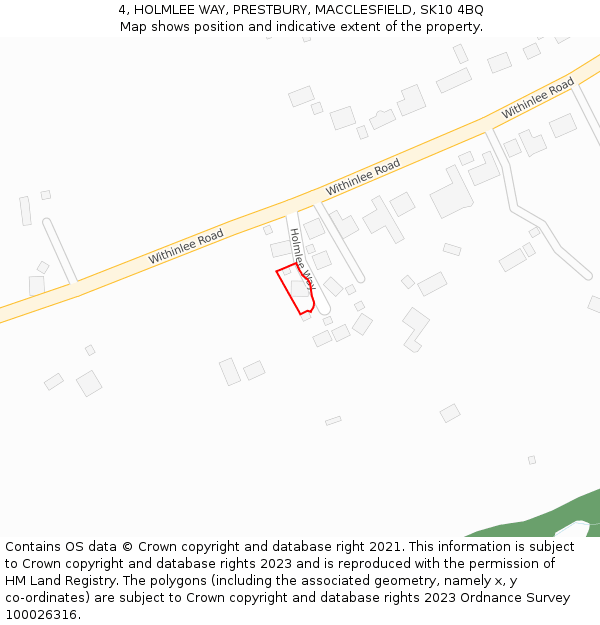 4, HOLMLEE WAY, PRESTBURY, MACCLESFIELD, SK10 4BQ: Location map and indicative extent of plot