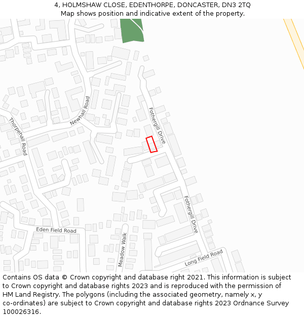 4, HOLMSHAW CLOSE, EDENTHORPE, DONCASTER, DN3 2TQ: Location map and indicative extent of plot
