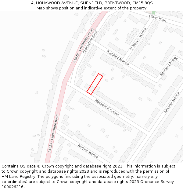 4, HOLMWOOD AVENUE, SHENFIELD, BRENTWOOD, CM15 8QS: Location map and indicative extent of plot