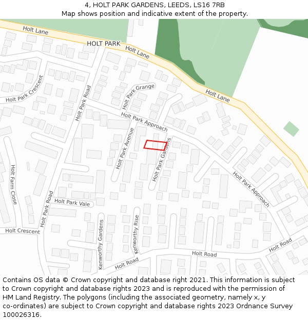 4, HOLT PARK GARDENS, LEEDS, LS16 7RB: Location map and indicative extent of plot