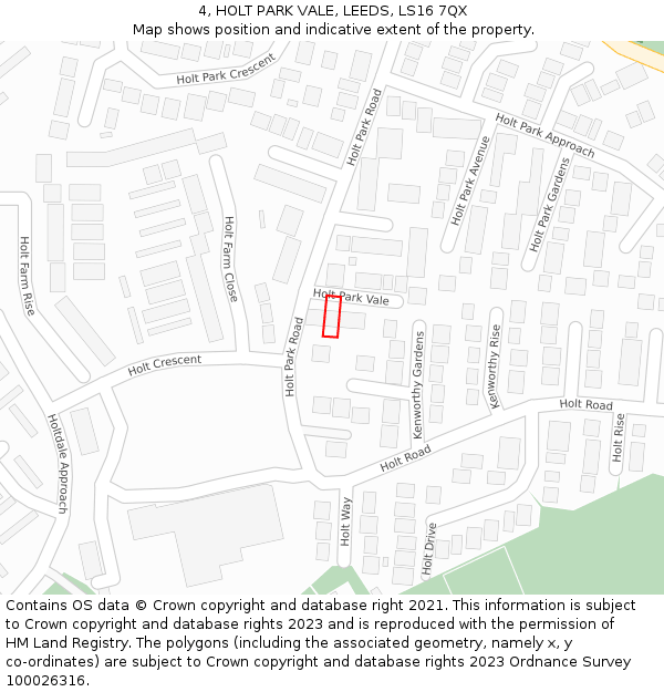 4, HOLT PARK VALE, LEEDS, LS16 7QX: Location map and indicative extent of plot