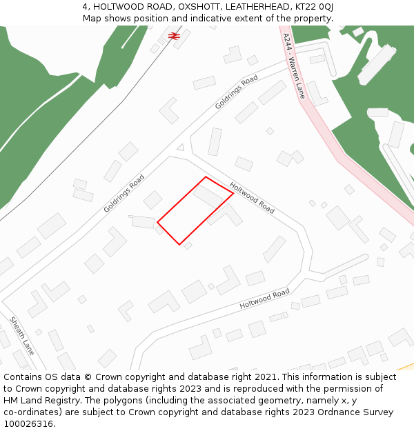 4, HOLTWOOD ROAD, OXSHOTT, LEATHERHEAD, KT22 0QJ: Location map and indicative extent of plot