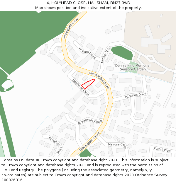 4, HOLYHEAD CLOSE, HAILSHAM, BN27 3WD: Location map and indicative extent of plot