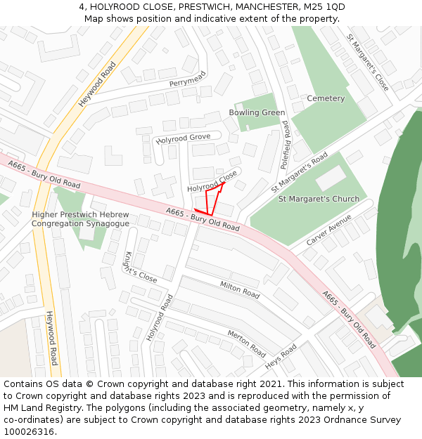 4, HOLYROOD CLOSE, PRESTWICH, MANCHESTER, M25 1QD: Location map and indicative extent of plot