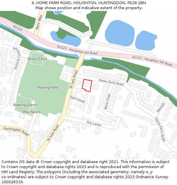 4, HOME FARM ROAD, HOUGHTON, HUNTINGDON, PE28 2BN: Location map and indicative extent of plot