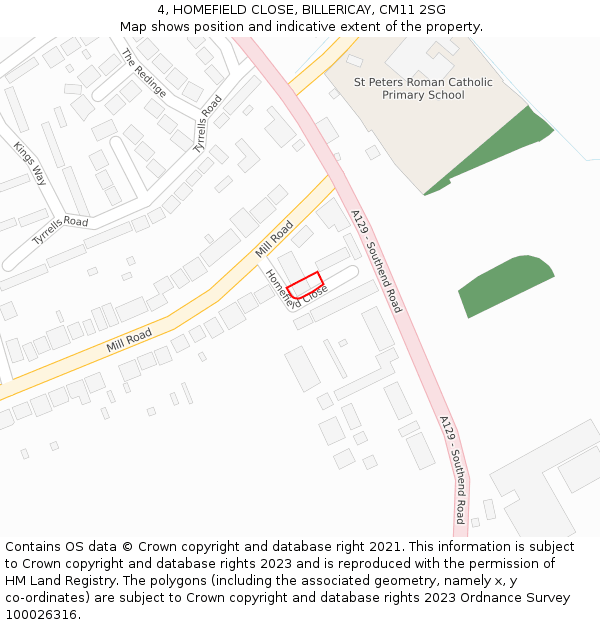 4, HOMEFIELD CLOSE, BILLERICAY, CM11 2SG: Location map and indicative extent of plot