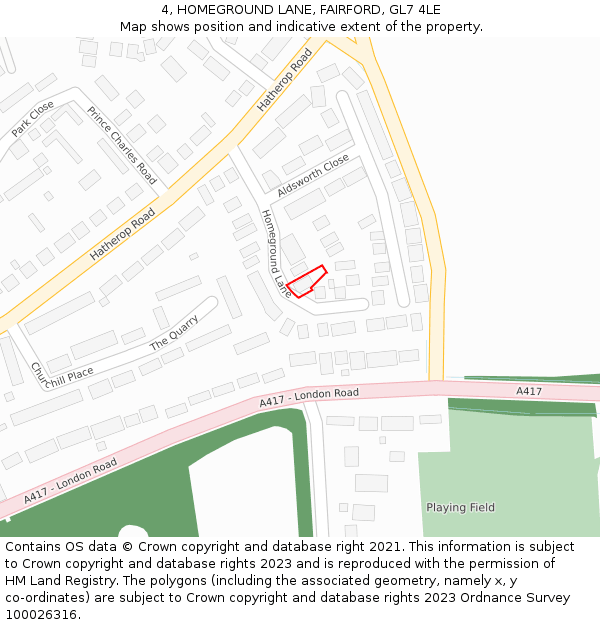 4, HOMEGROUND LANE, FAIRFORD, GL7 4LE: Location map and indicative extent of plot