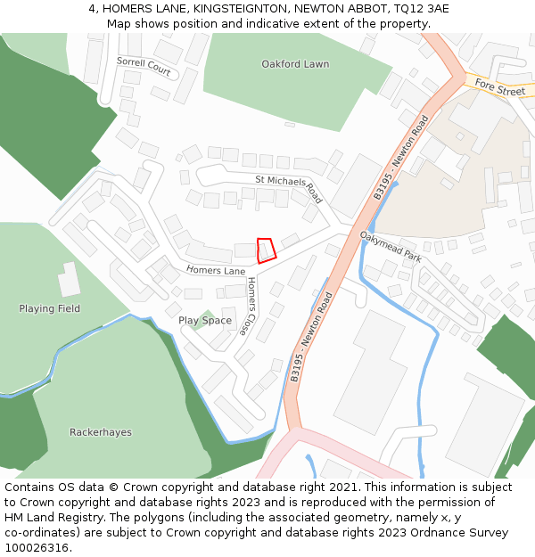 4, HOMERS LANE, KINGSTEIGNTON, NEWTON ABBOT, TQ12 3AE: Location map and indicative extent of plot