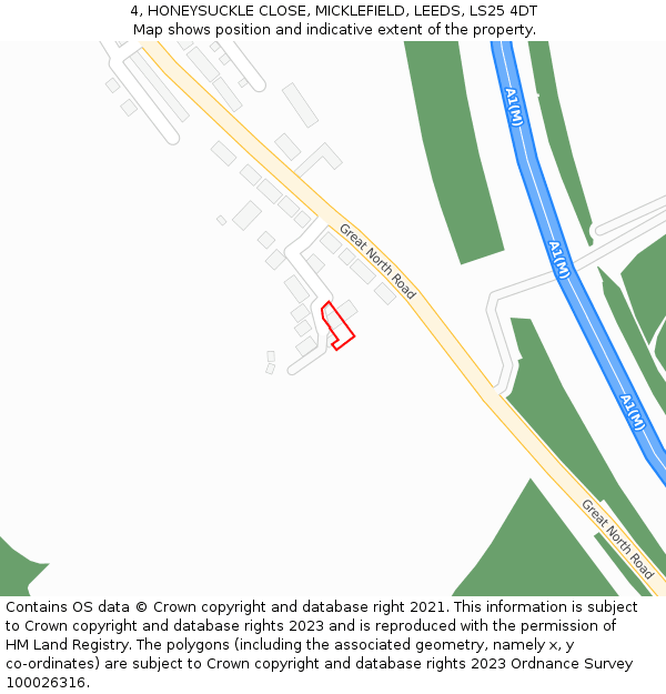 4, HONEYSUCKLE CLOSE, MICKLEFIELD, LEEDS, LS25 4DT: Location map and indicative extent of plot