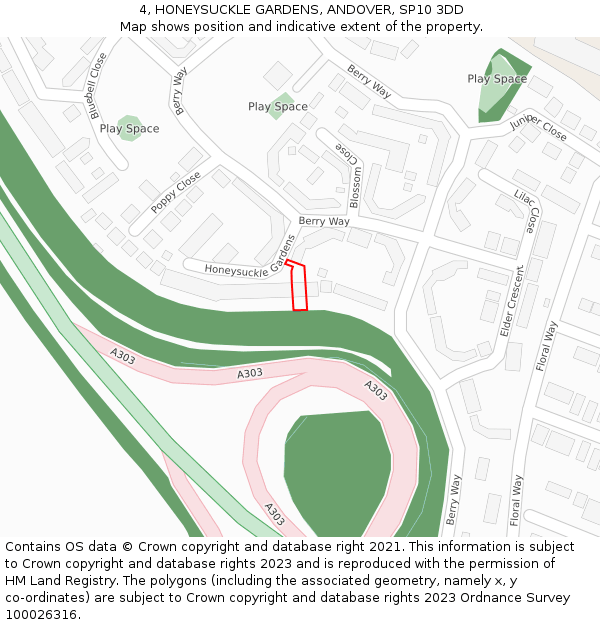 4, HONEYSUCKLE GARDENS, ANDOVER, SP10 3DD: Location map and indicative extent of plot