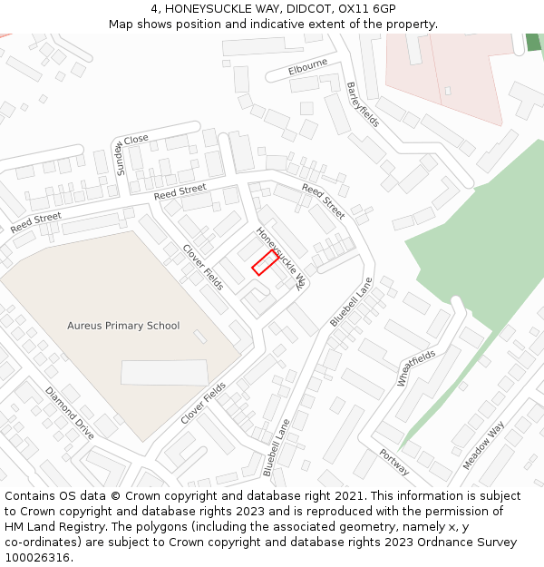 4, HONEYSUCKLE WAY, DIDCOT, OX11 6GP: Location map and indicative extent of plot