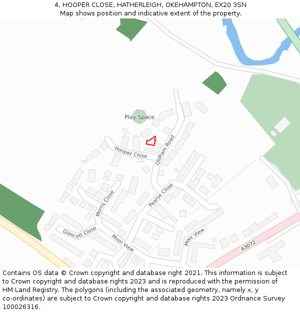 4, HOOPER CLOSE, HATHERLEIGH, OKEHAMPTON, EX20 3SN: Location map and indicative extent of plot