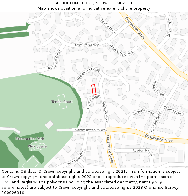 4, HOPTON CLOSE, NORWICH, NR7 0TF: Location map and indicative extent of plot