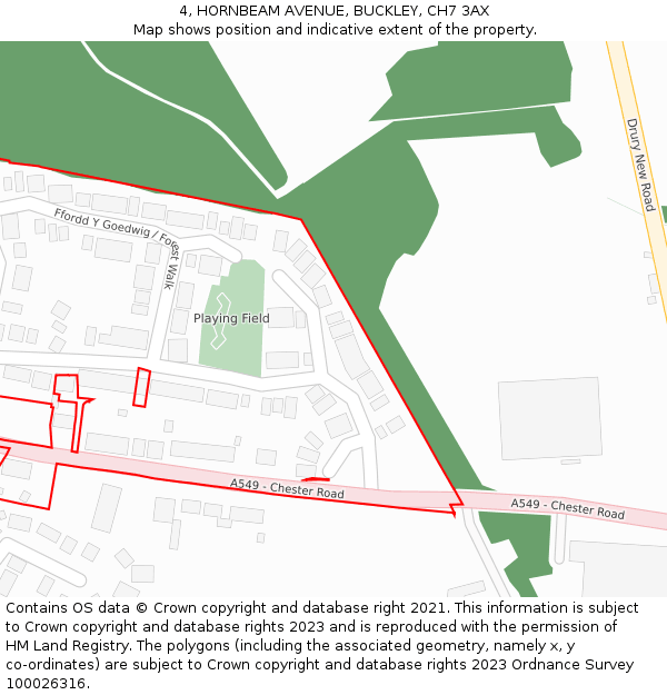 4, HORNBEAM AVENUE, BUCKLEY, CH7 3AX: Location map and indicative extent of plot