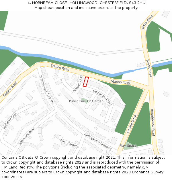 4, HORNBEAM CLOSE, HOLLINGWOOD, CHESTERFIELD, S43 2HU: Location map and indicative extent of plot