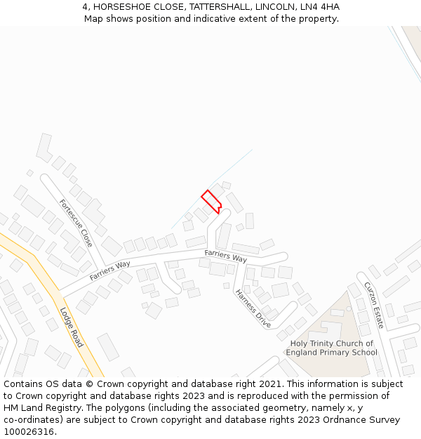 4, HORSESHOE CLOSE, TATTERSHALL, LINCOLN, LN4 4HA: Location map and indicative extent of plot