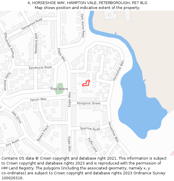 4, HORSESHOE WAY, HAMPTON VALE, PETERBOROUGH, PE7 8LG: Location map and indicative extent of plot