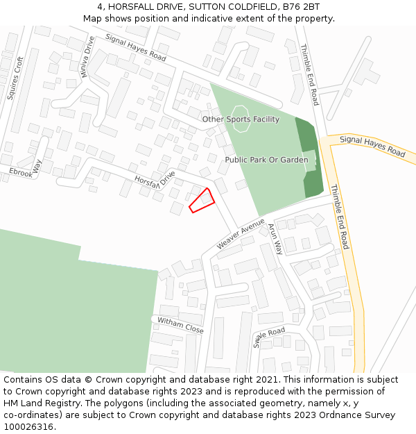 4, HORSFALL DRIVE, SUTTON COLDFIELD, B76 2BT: Location map and indicative extent of plot