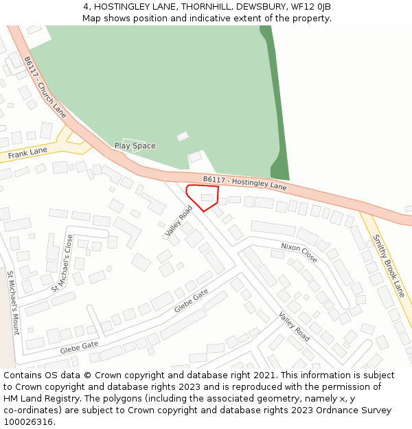 4, HOSTINGLEY LANE, THORNHILL, DEWSBURY, WF12 0JB: Location map and indicative extent of plot