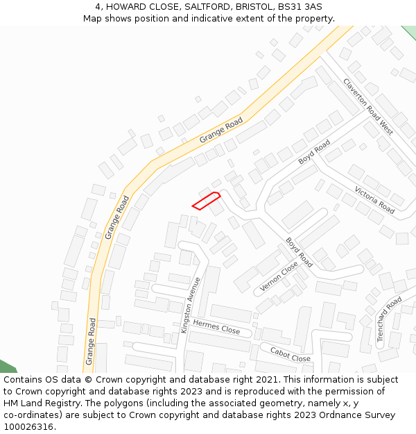 4, HOWARD CLOSE, SALTFORD, BRISTOL, BS31 3AS: Location map and indicative extent of plot