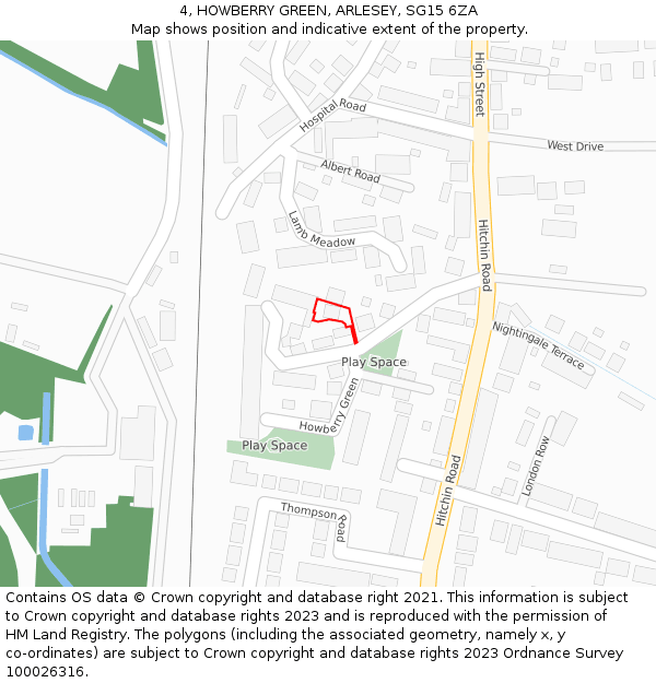 4, HOWBERRY GREEN, ARLESEY, SG15 6ZA: Location map and indicative extent of plot