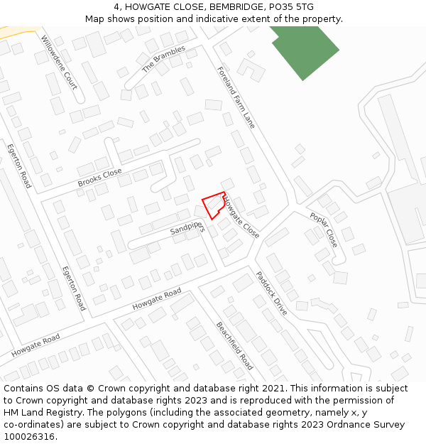 4, HOWGATE CLOSE, BEMBRIDGE, PO35 5TG: Location map and indicative extent of plot