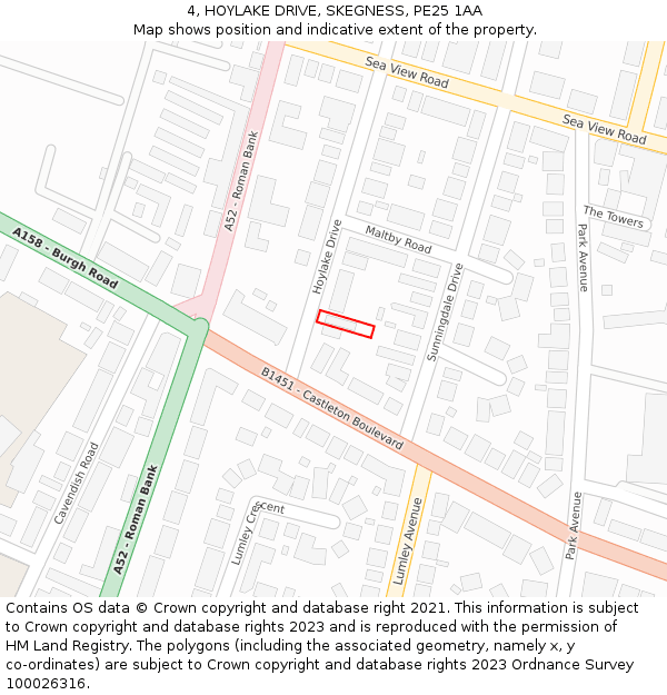 4, HOYLAKE DRIVE, SKEGNESS, PE25 1AA: Location map and indicative extent of plot