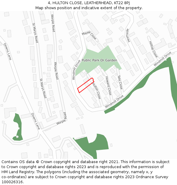 4, HULTON CLOSE, LEATHERHEAD, KT22 8PJ: Location map and indicative extent of plot