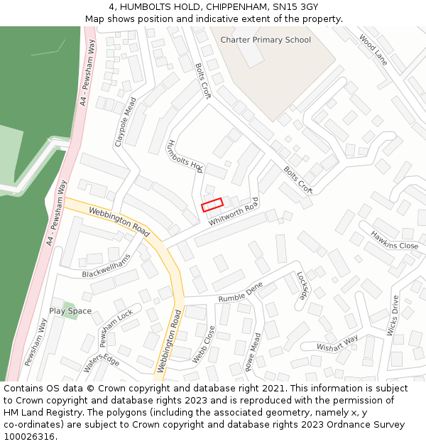 4, HUMBOLTS HOLD, CHIPPENHAM, SN15 3GY: Location map and indicative extent of plot