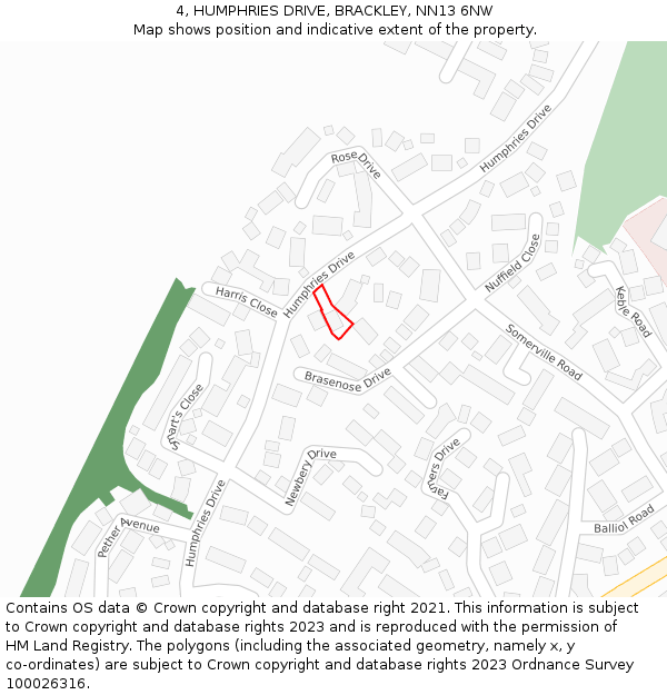4, HUMPHRIES DRIVE, BRACKLEY, NN13 6NW: Location map and indicative extent of plot