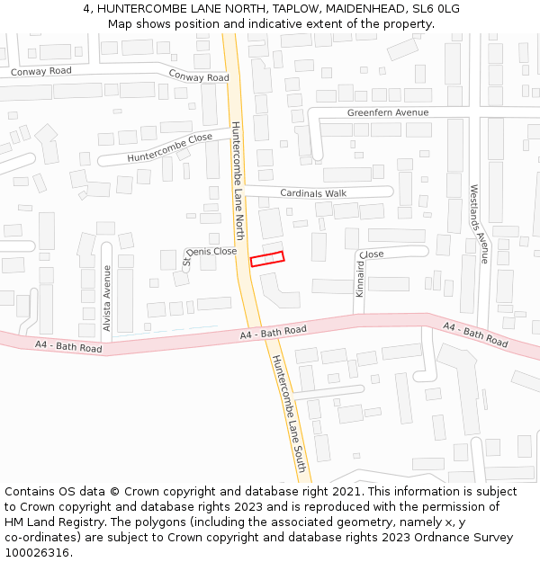 4, HUNTERCOMBE LANE NORTH, TAPLOW, MAIDENHEAD, SL6 0LG: Location map and indicative extent of plot