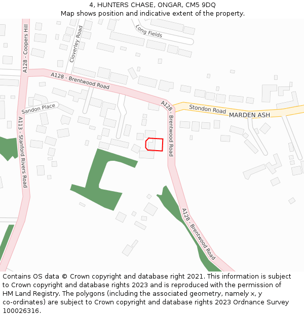 4, HUNTERS CHASE, ONGAR, CM5 9DQ: Location map and indicative extent of plot