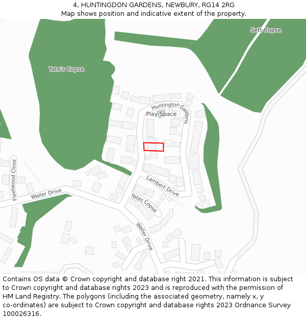 4, HUNTINGDON GARDENS, NEWBURY, RG14 2RG: Location map and indicative extent of plot