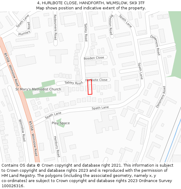 4, HURLBOTE CLOSE, HANDFORTH, WILMSLOW, SK9 3TF: Location map and indicative extent of plot